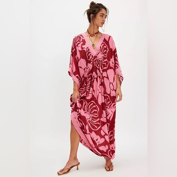 Free People Floral Cover Up Dress Lightweight Colorful Pink and Red One Size - Picture 1 of 12